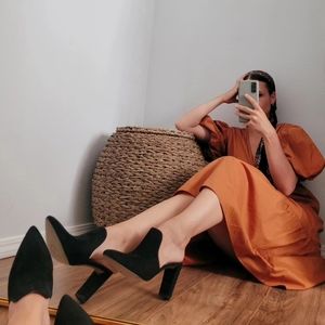 Nella Faux Leather Block Heel Mules